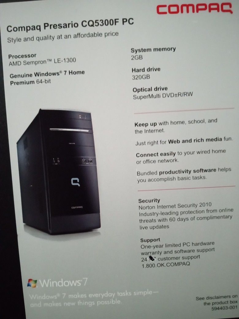 Hardly Used Compaq Desktop Computer