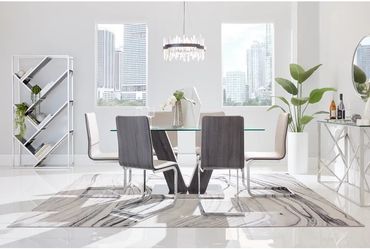 Dining Set Rectangular Table & 6 Upholstered Chairs / Conjunto mesa de comedor rectangular + 6 sillas tapizadas