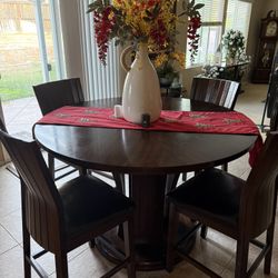 Dining Table And Chairs - Dark Wood 