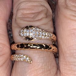 New Rhinestone Snake Ring w/Glass Eyes