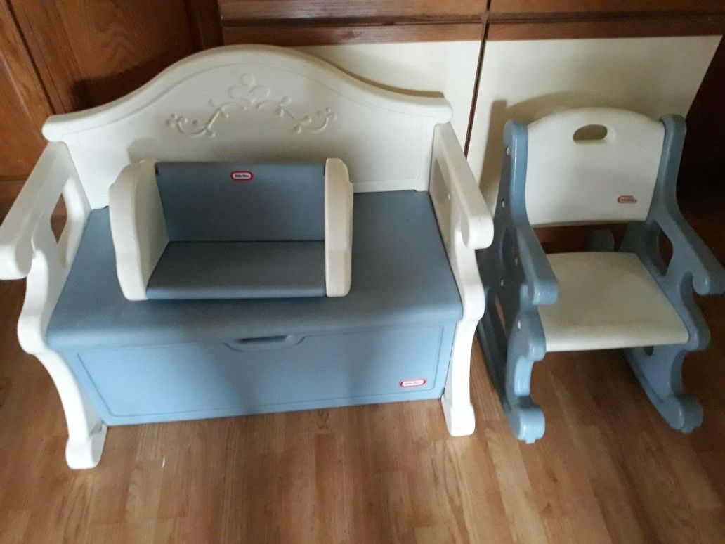 little tikes toy box bench rocking chair and bookshelf