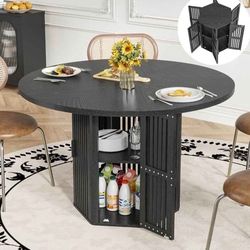 47 Inch Round Dining Table for 4, Circle Kitchen Table with Storage Shelf for Living Room, Walnut

