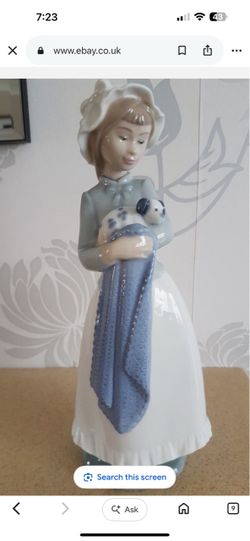 Lladro Porcelain Girl with Puppy Figurine