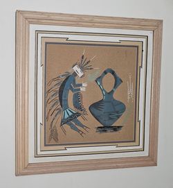 Original Native American Navajo Yei Sand Painting 18x18 Framed Art