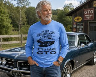 Pontiac GTO Grandpa Graphic Long Sleeve T-Shirt Blue XL NWOT Muscle Car Tee