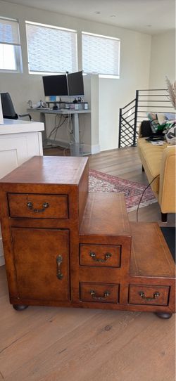 Antique-Style Wood Library Steps with Drawers