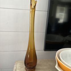 Vintage MCM Swung Amber Glass Vase