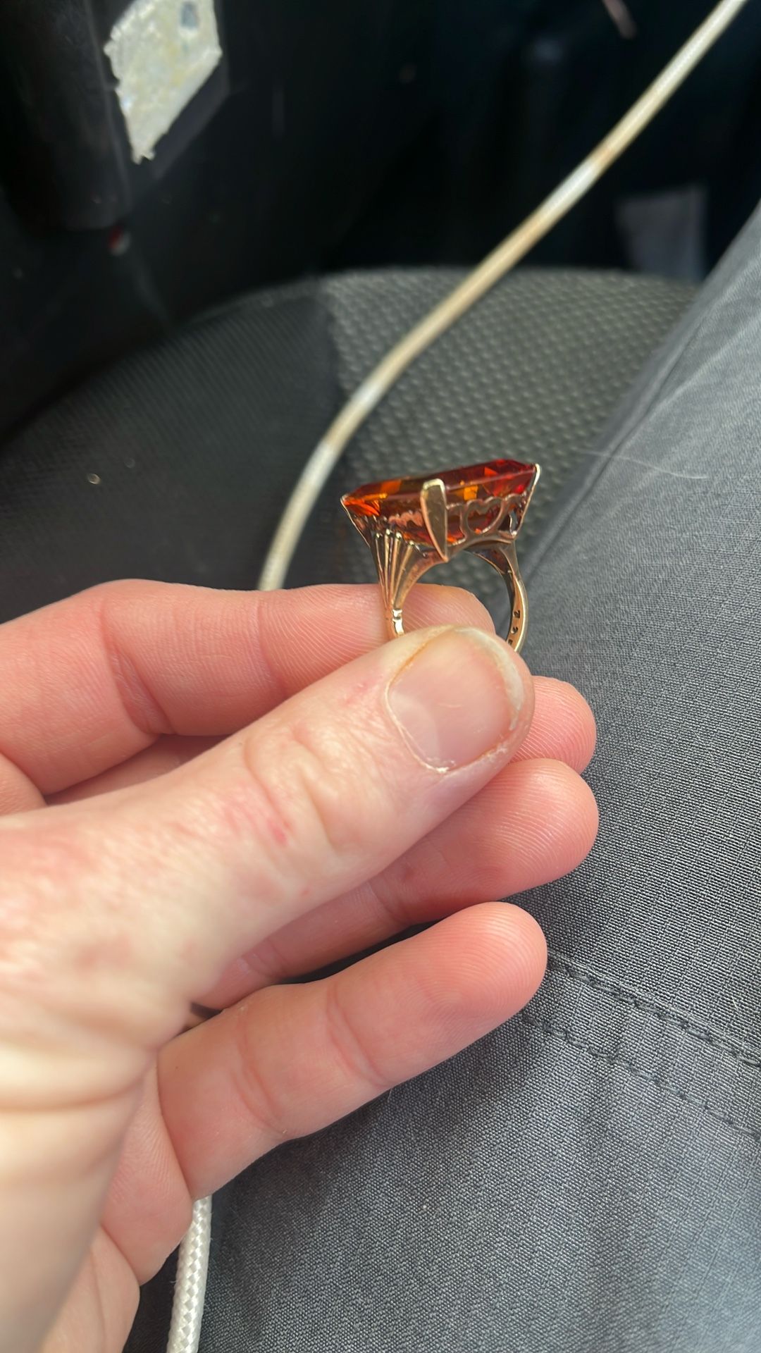 Vintage/ Antique Citrine 14 K Yellow Gold Circa Early 1940ish. No Chips Or Scratches On Gemstone. It Has Unique Engravings, Seen By Sam Edward’s