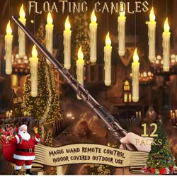 Harry Floating Candles with Potter Magic Wand Remote Control, Flameless Hanging Flickering LED Candle Light, Bedroom Decor for Home Church Party, Batt