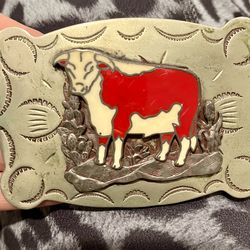 Black Leather Western Belt with  vintage frontier silver buckle (Unisex)