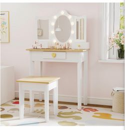 labebe Girls Vanity w/ LED Mirror Pretend Play