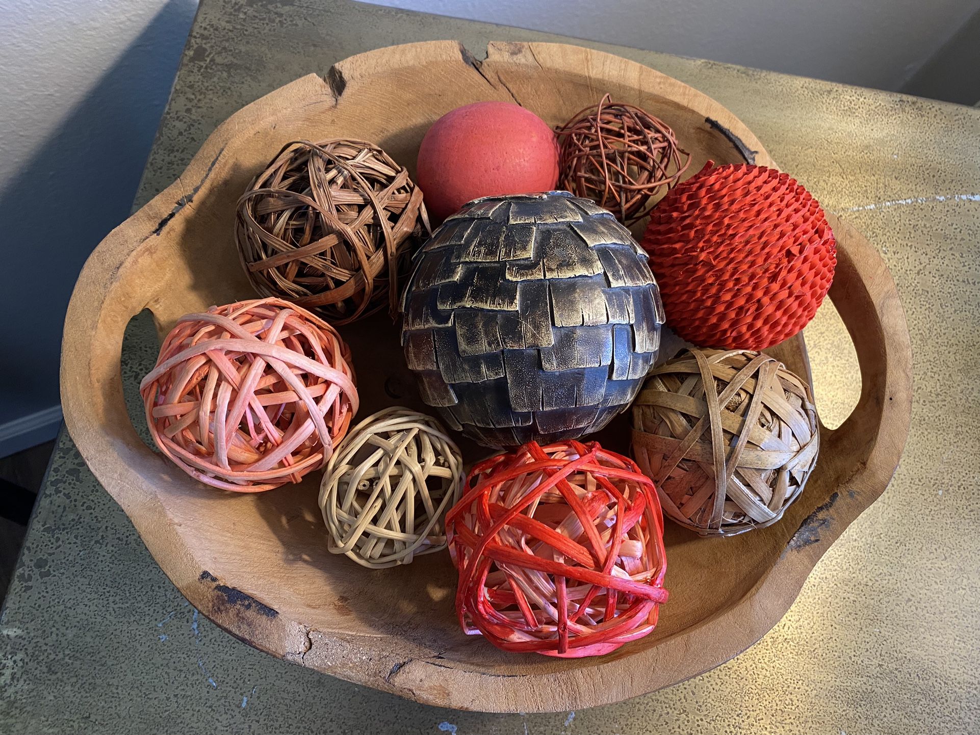One-of-a-Kind Wooden Bowl w/ Decorative Balls