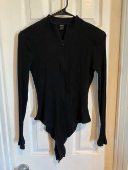 Black Zip Up Bodysuit L