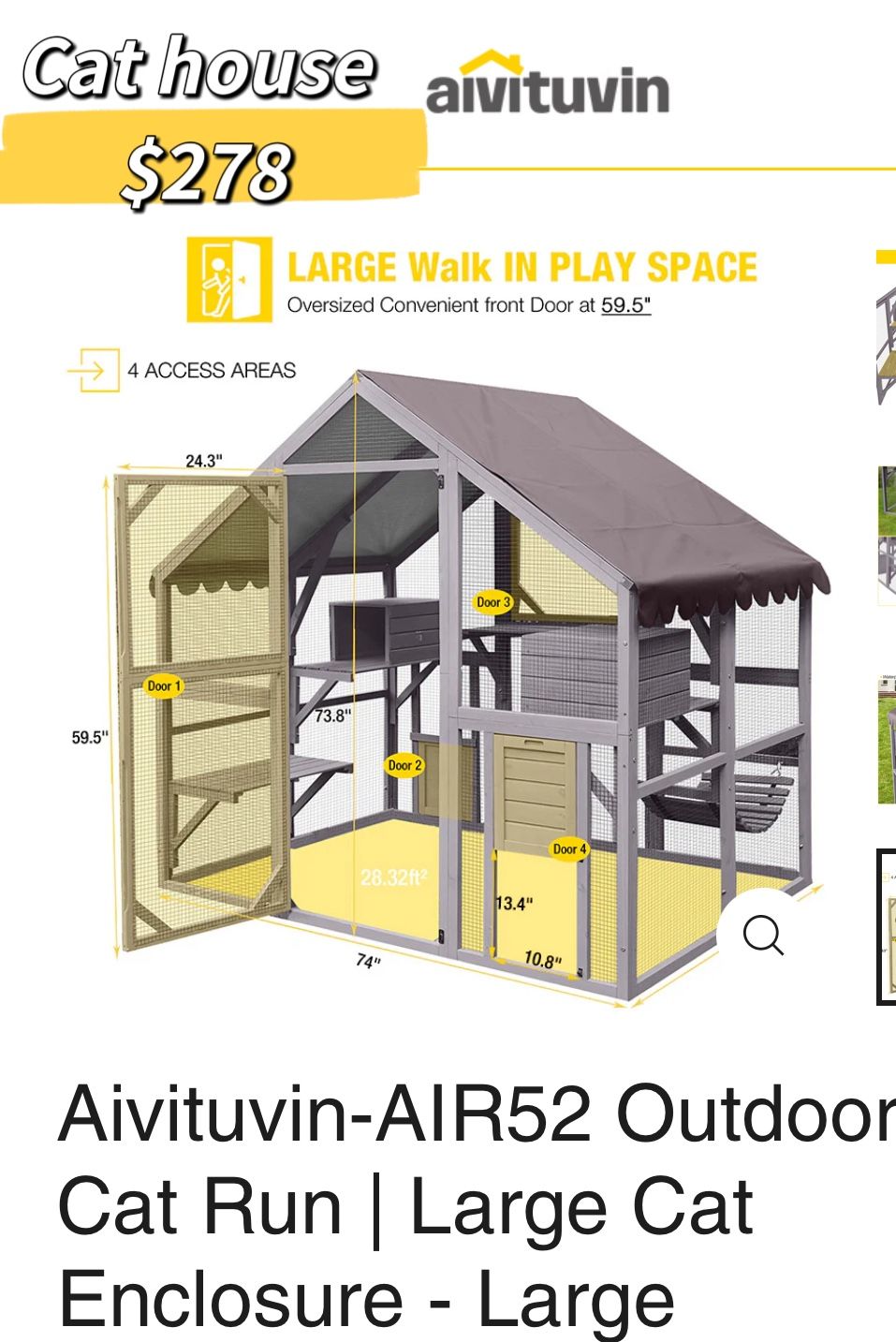 😀Aivituvin-AIR52 Outdoor Cat Run | Large Cat Enclosure - Large, 4 boxes 👀items in boxes, assembled by yourself required