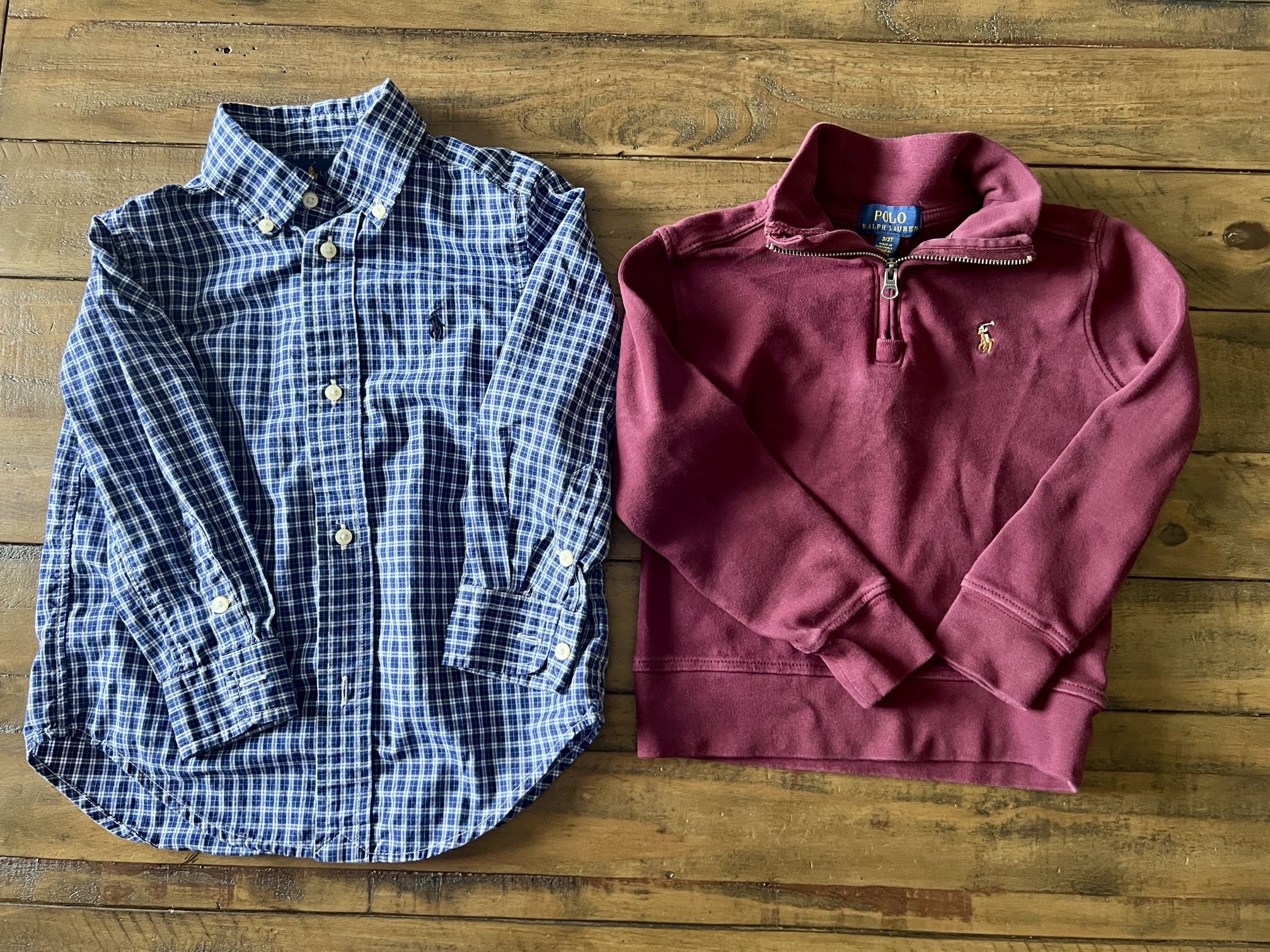 2 Ralph Lauren Polo Button Down & 3/4 Zip Pull Over, Size 3T