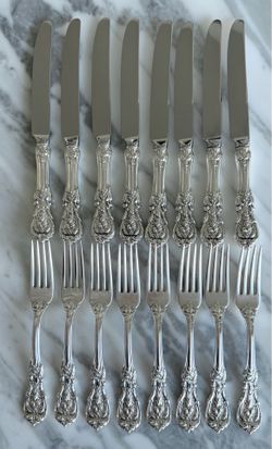 Reed & Barton • Francis I Sterling Silver 16pc Set: 8 Dinner Forks + 8 Sterling Handle Knives