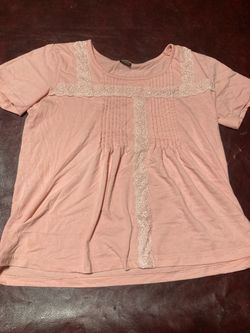 Pink Short Sleeve Top with Lace Trim#L