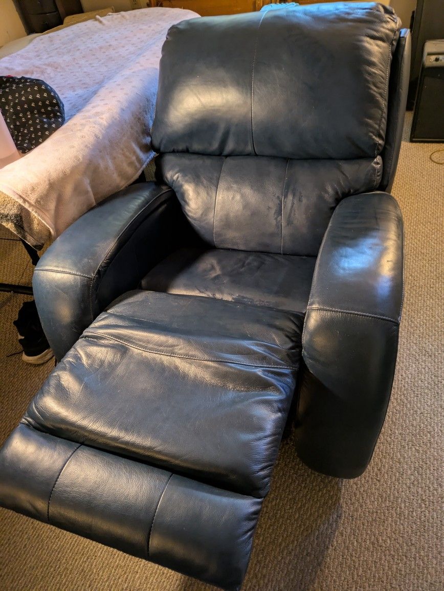 Leather Recliner, Blue, Barely Used