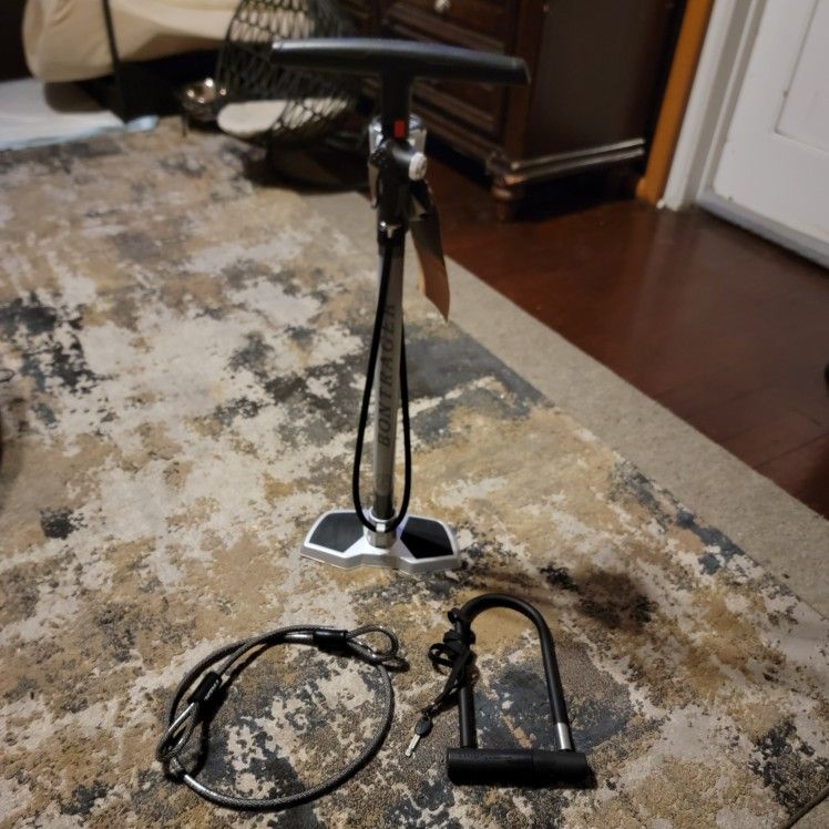 New Trek Bontrager Supercharger Floor Pump & Trek Kriptonite Bicycle U Lock With Key & Trek Cable