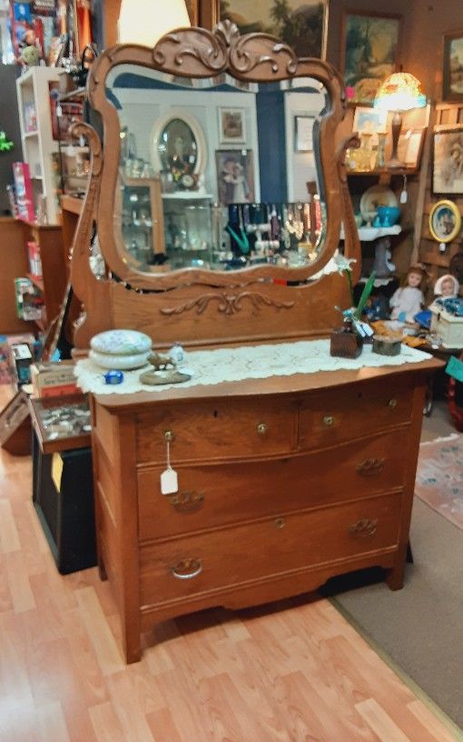 Vintage Oak Dresser With Mirror- Located In Shelton 