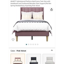 Twin Bed Rose Pink Velvet Excellent Conditions