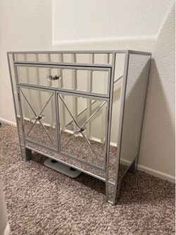 Mirrored Accent Cabinet / Glam Storage Cabinet with Crystal Knobs