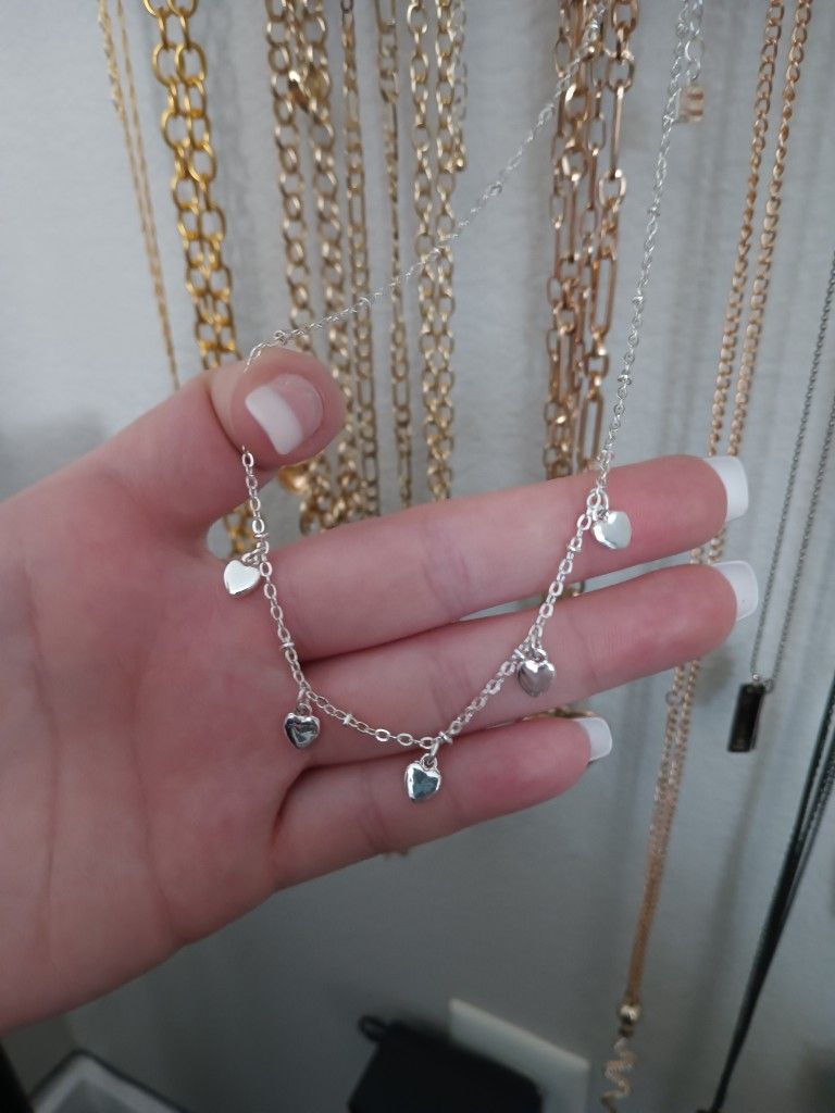 Silver Heart Necklace And Earring Set Covered In Platinum