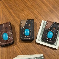 Leather And Stone Money Clip- Rare Earth Magnet