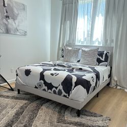 Grey Bedroom Set + Mattress And Silver Dresser