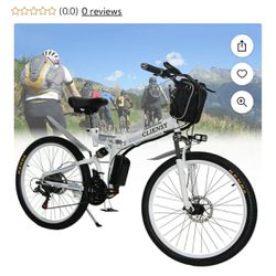CLIENSY Folding 26" Electric Bicycle City Mountain Bike 350W 36V Lithium Battery Cycling E-Bike White