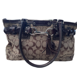 Coach Signature Hampton Jacquard Braided Bag Purse Satchel Brown Logo