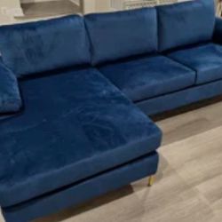 Velvet Blue 3 Piece Sofa Set 