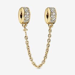 Pandora Gold Diamond Safety Chain Charm For Pandora Bracelet And Cuff