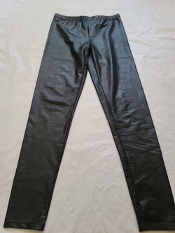 Black Faux Leather Leggings with Print