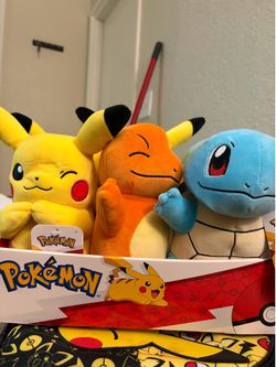Pokémon 8” plushies. Pikachu. Squirtle. Bulbasaur.  Charmander.