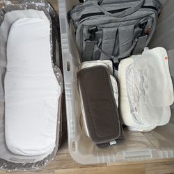 Reusable diaper pads, portable bassinet, and baby backpack