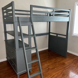 Grey Loft Twin Bed With Drawers 