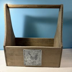 Rustic Farmhouse Wooden Caddy with Embossed Chicken Décor