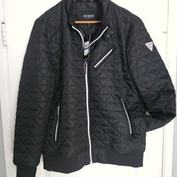 Men's Guess Jacket XL Quilted Chammara Black
