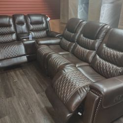 New Top Grain Genuine Leather Sofa And Love Seat With Power Recliners 