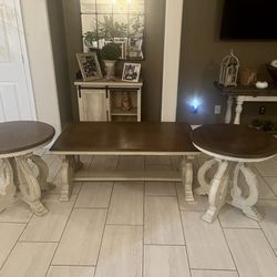 Set Farmhouse coffee Table And 2 Side Tables