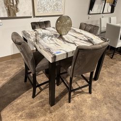 5PC Brown Marble Top Dining Table Set