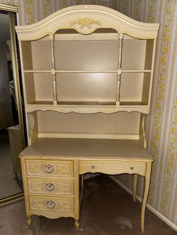 Vintage Henry Link French Provincial Desk and Hutch - Butter Cream & Gold