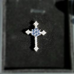 14k solid white gold 0.85CTW diamond tanzanite cross pendant charm