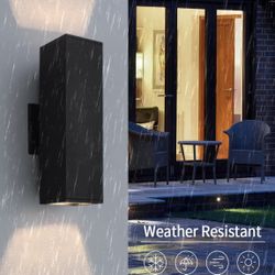 Cerdeco 2 Pack Aluminum Modern Outdoor Wall Light, 13" Exterior Up Down Light Fixtures,Black Front Door Wall Lighting With E26 Sockets [ETL Listed]