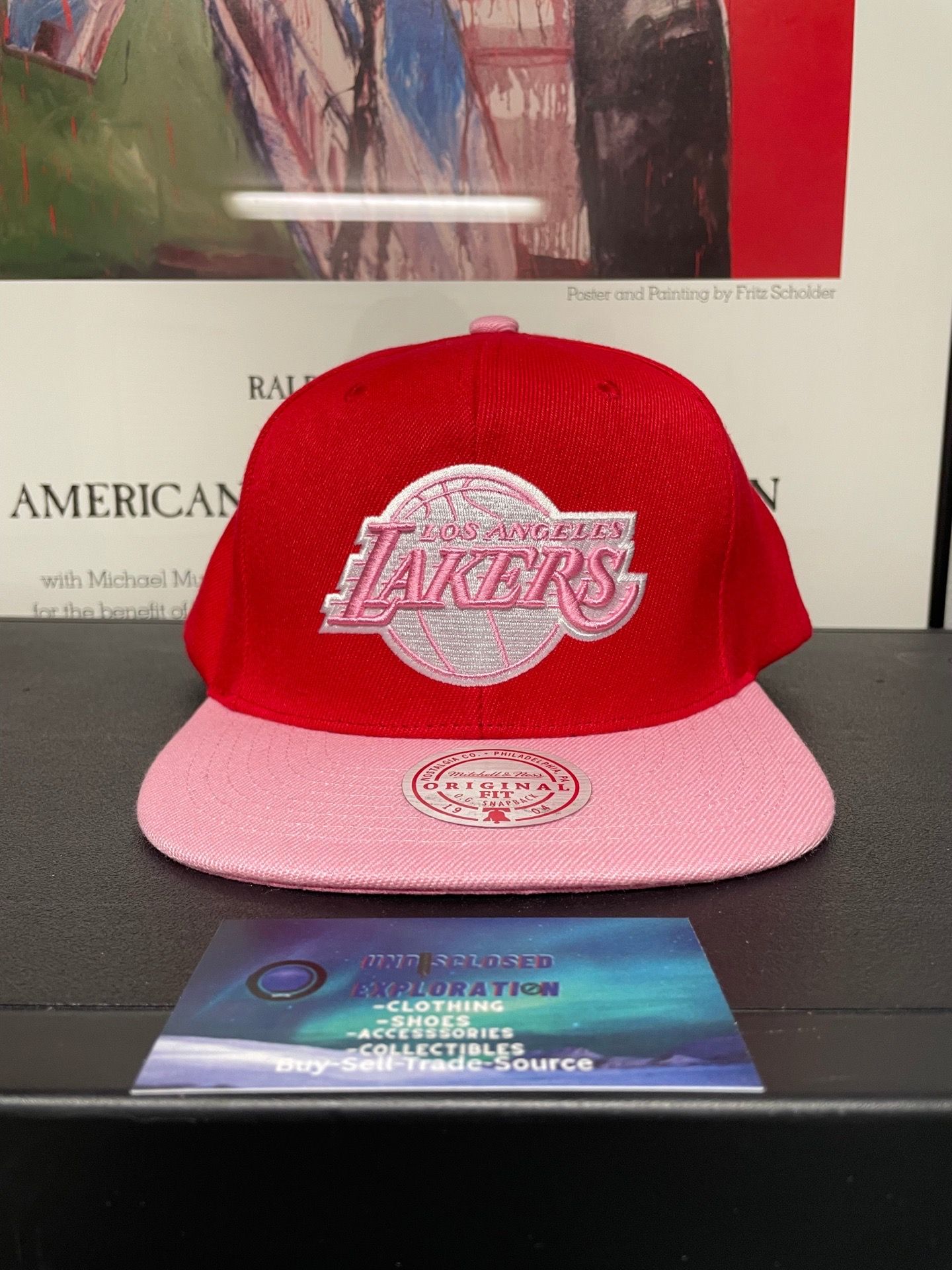 Los Angeles Lakers pink and red Mitchell &Ness hat