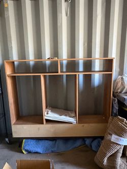 MCM walnut bookcase w shelves and 3 drawers