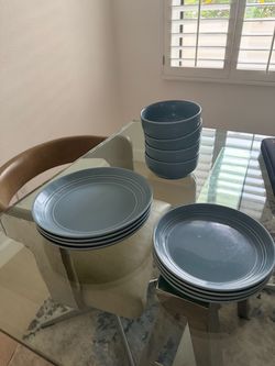 12-Piece Blue-Gray Stoneware Dinnerware Set