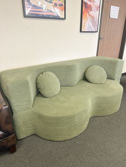 Modern Curved Sage Green Sofa – 79”