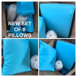 NEW SET OF 8 outdoor replacement cushions (4 bottoms and 4 tops) OCEAN BLUE